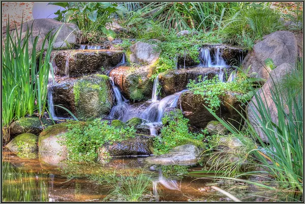 Small waterfall among plantings at Descanso Gardens, La Canada Flintridge, California